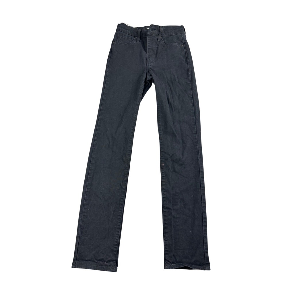 Levi's Premium Jeans Women W25 L32 724 High Rise Straight Black Denim Stretch
